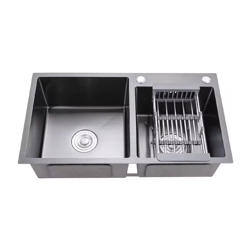 Évier de cuisine double en acier inoxydable 78 × 43 cm