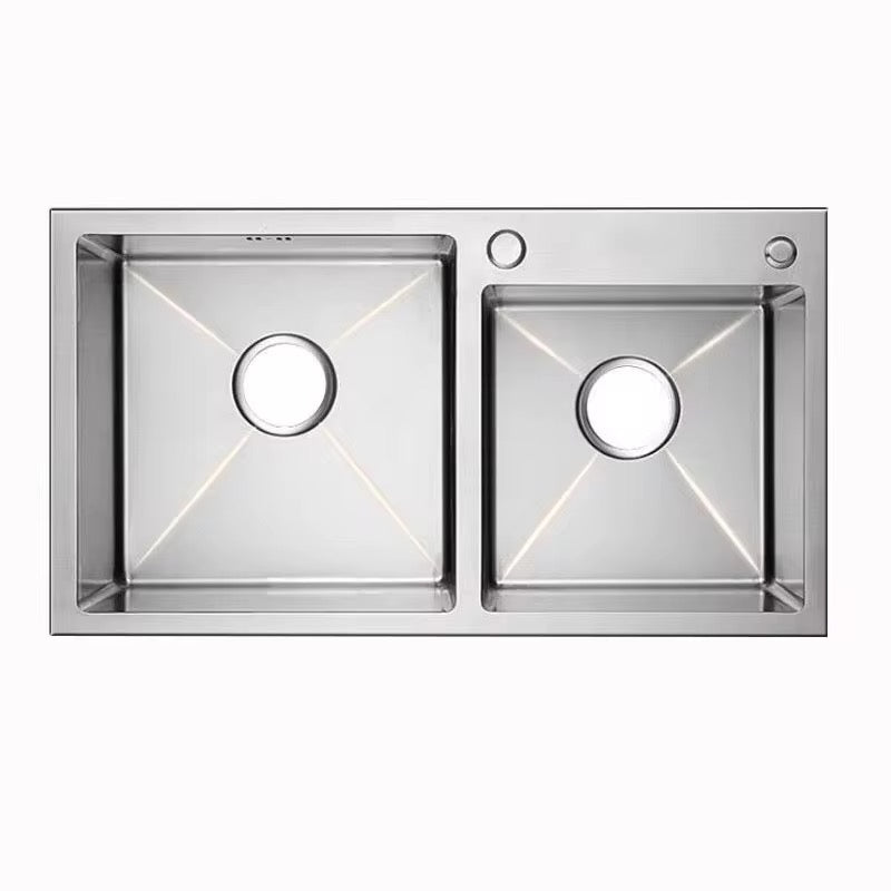 Évier de cuisine double en acier inoxydable 78 × 43 cm